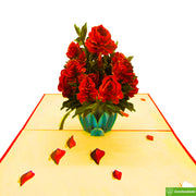 Red Rose Vase, Pop Up Card, 3D Popup Greeting Cards - Unique Dedicated Handmade/Heartmade Art. Design Greeting Card for all occasion