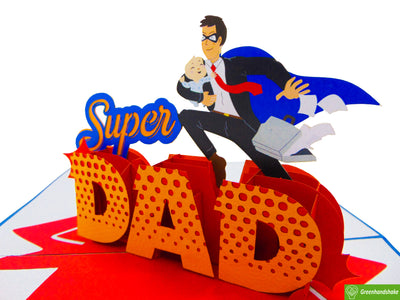 Super Dad, Pop Up Card, 3D Popup Greeting Cards - Unique Dedicated Handmade/Heartmade Art. Design Greeting Card for all occasion