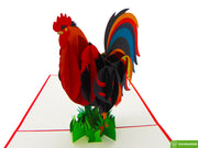 Rooster, Pop Up Card, 3D Popup Greeting Cards - Unique Dedicated Handmade/Heartmade Art. Design Greeting Card for all occasion
