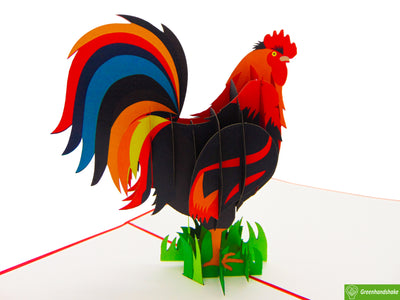 Rooster, Pop Up Card, 3D Popup Greeting Cards - Unique Dedicated Handmade/Heartmade Art. Design Greeting Card for all occasion