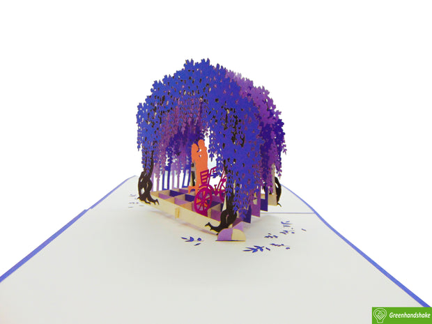 Couple under Wisteria Arch, Pop Up Card, 3D Popup Greeting Card - Unique Dedicated Handmade Art. Design Greeting Card for all occasion