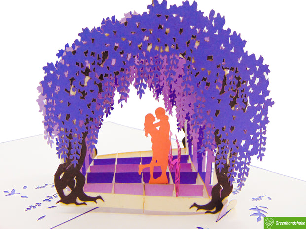 Couple under Wisteria Arch, Pop Up Card, 3D Popup Greeting Card - Unique Dedicated Handmade Art. Design Greeting Card for all occasion