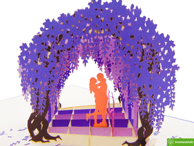 Couple under Wisteria Arch, Pop Up Card, 3D Popup Greeting Card - Unique Dedicated Handmade Art. Design Greeting Card for all occasion