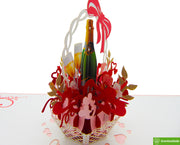 Flower arrangement with champagne, Pop Up Card, 3D Popup Greeting Card, Unique Dedicated Handmade Art. Design Greeting Card for all occasion