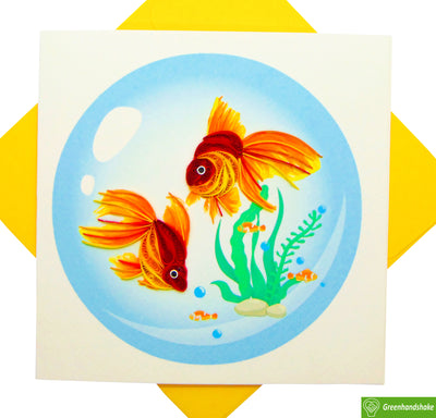 Goldfish couple, Quilling Greeting Card - Unique Dedicated Handmade Art. Design Greeting Card for all occasion by GREENHANDSHAKE