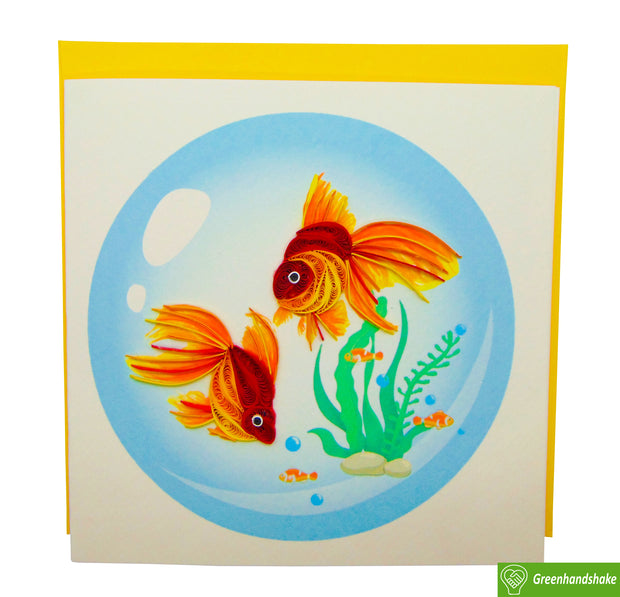 Goldfish couple, Quilling Greeting Card - Unique Dedicated Handmade Art. Design Greeting Card for all occasion by GREENHANDSHAKE