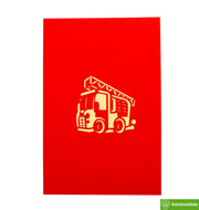 Fire Truck, Pop Up Card, 3D Popup Greeting Cards - Unique Dedicated Handmade/Heartmade Art. Design Greeting Card for all occasion