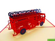 Fire Truck, Pop Up Card, 3D Popup Greeting Cards - Unique Dedicated Handmade/Heartmade Art. Design Greeting Card for all occasion