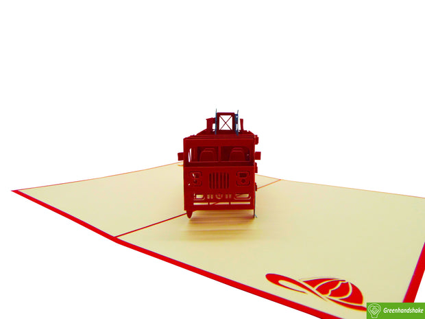 Fire Truck, Pop Up Card, 3D Popup Greeting Cards - Unique Dedicated Handmade/Heartmade Art. Design Greeting Card for all occasion