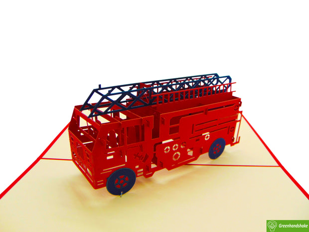 Fire Truck, Pop Up Card, 3D Popup Greeting Cards - Unique Dedicated Handmade/Heartmade Art. Design Greeting Card for all occasion