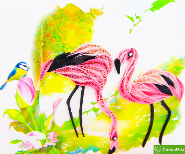 Flamingo, Quilling Greeting Card - Unique Dedicated Handmade Art. Design Greeting Card for all occasion by GREENHANDSHAKE