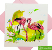 Flamingo, Quilling Greeting Card - Unique Dedicated Handmade Art. Design Greeting Card for all occasion by GREENHANDSHAKE