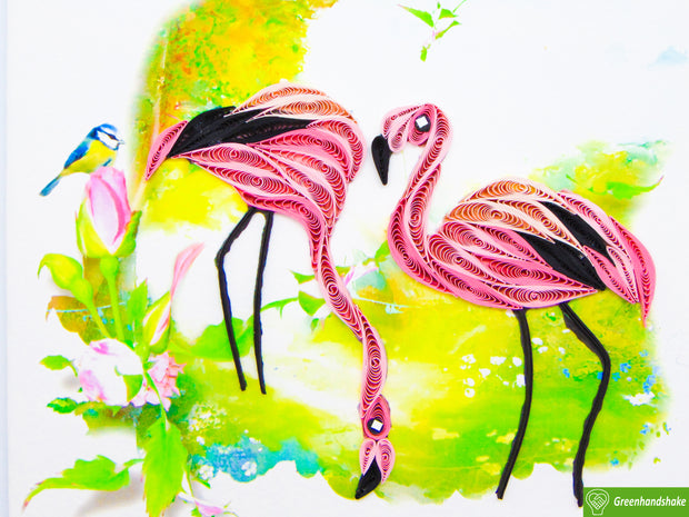 Flamingo, Quilling Greeting Card - Unique Dedicated Handmade Art. Design Greeting Card for all occasion by GREENHANDSHAKE