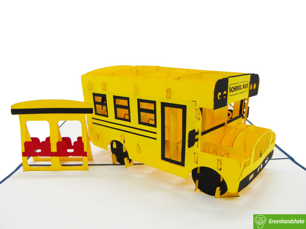 School Bus, Pop Up Card, 3D Popup Greeting Cards - Unique Dedicated Handmade/Heartmade Art. Design Greeting Card for all occasion