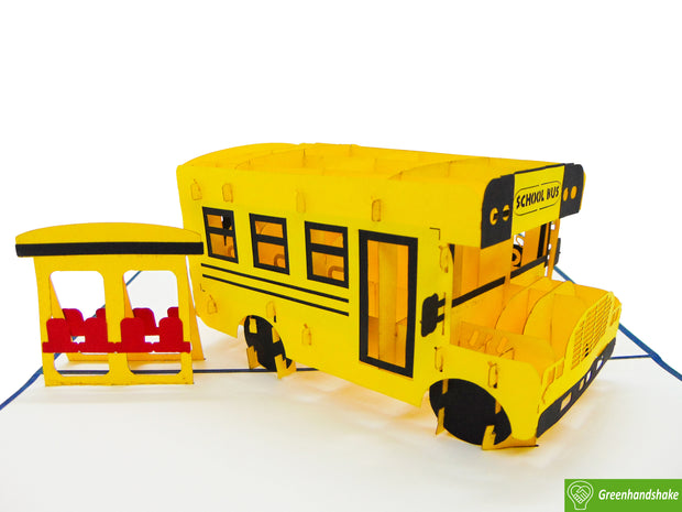 School Bus, Pop Up Card, 3D Popup Greeting Cards - Unique Dedicated Handmade/Heartmade Art. Design Greeting Card for all occasion