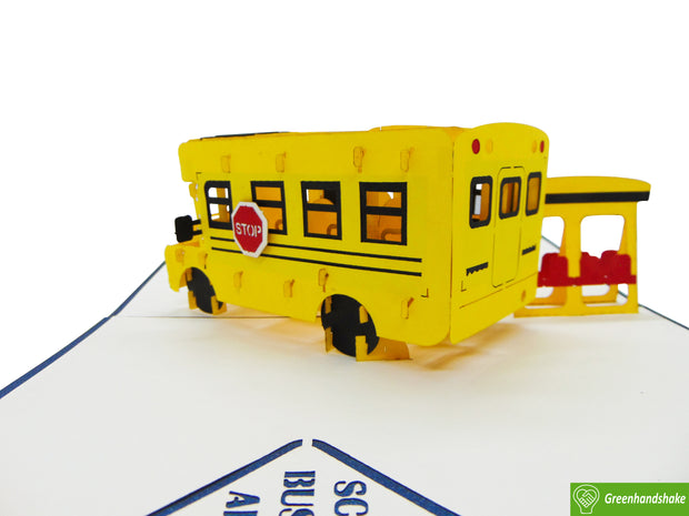 School Bus, Pop Up Card, 3D Popup Greeting Cards - Unique Dedicated Handmade/Heartmade Art. Design Greeting Card for all occasion