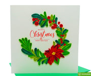 Merry Christmas Laurel Wreath, Quilling Greeting Card - Unique Dedicated Handmade/Heartmade Art. Design Greeting Card for all occasion