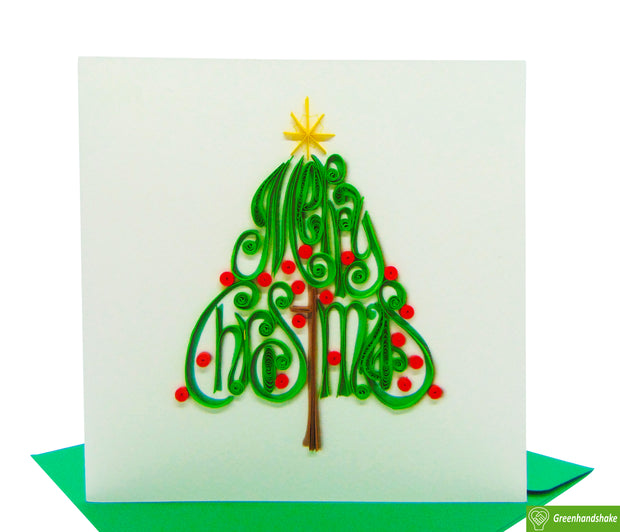 Christmas Tree With Yellow Star, Quilling Greeting Card - Unique Dedicated Handmade/Heartmade Art. Design Greeting Card for all occasion