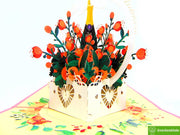 Cheers! Champagne and Flower Basket 3D Popup Greeting Cards - Unique Dedicated Handmade/Heartmade Art. Design Greeting Card for all occasion