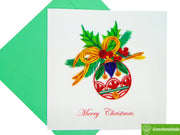 Merry Christmas Holly & Bow Ornament - Unique Dedicated Handmade/Heartmade Art. Design Greeting Card for all occasion