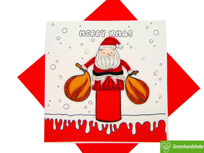 Santa Claus Climbing The Chimney - Unique Dedicated Handmade/Heartmade Art. Design Greeting Card for all occasion