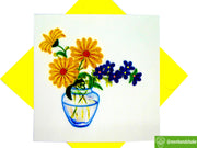 Yellow daisies and violets in a vase Quilling Greeting Card - Unique Dedicated Handmade/Heartmade Art. Design Greeting Card for all occasion