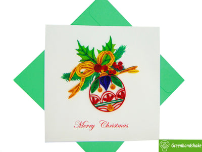 Merry Christmas Holly & Bow Ornament - Unique Dedicated Handmade/Heartmade Art. Design Greeting Card for all occasion