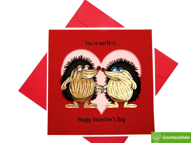 Hedgehogs in Love Quilling Card; Perfect Gift For Any Occasion; To Say Happy Valentines Day Card, Anniversary by GREENHANDSHAKE