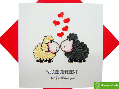 Two cute sheep in love Quilling Card; Perfect Gift For Any Occasion; To Say Happy Valentines Day Card, Anniversary by GREENHANDSHAKE