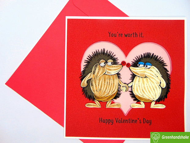 Hedgehogs in Love Quilling Card; Perfect Gift For Any Occasion; To Say Happy Valentines Day Card, Anniversary by GREENHANDSHAKE