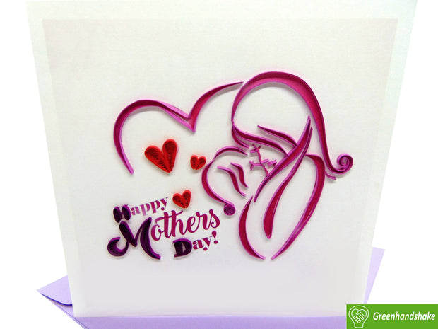 Love Mom Quilling Greeting Card - Unique Dedicated Handmade/Heartmade Art. Design Greeting Card for all occasion