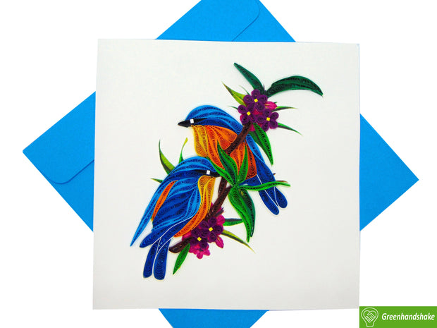Bluebirds Quilling Greeting Card - Unique Dedicated Handmade Art. Design Greeting Card for all occasion by GREENHANDSHAKE