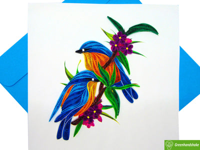 Bluebirds Quilling Greeting Card - Unique Dedicated Handmade Art. Design Greeting Card for all occasion by GREENHANDSHAKE