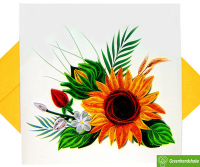 Sunflower bouquet Quilling Greeting Card - Unique Dedicated Handmade Art. Design Greeting Card for all occasion by GREENHANDSHAKE