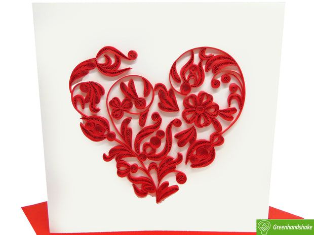 Artistic Heart, Quilling Greeting Card - Unique Dedicated Handmade/Heartmade Art. Design Greeting Card for all occasion by GREENHANDSHAKE