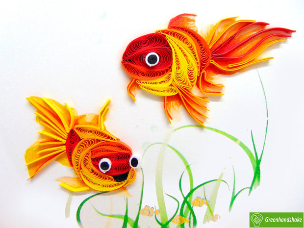 Goldfish couple, Quilling Greeting Card - Unique Dedicated Handmade Art. Design Greeting Card for all occasion by GREENHANDSHAKE