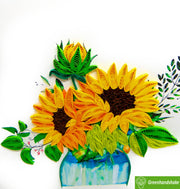 Sunflowers Arrangement in Vase, Quilling Greeting Card - Unique Dedicated Handmade/Heartmade Art. Design Greeting Card for all occasion