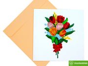 Tulip Bouquet Quilling Greeting Card - Unique Dedicated Handmade/Heartmade Art. Design Greeting Card for all occasion by GREENHANDSHAKE